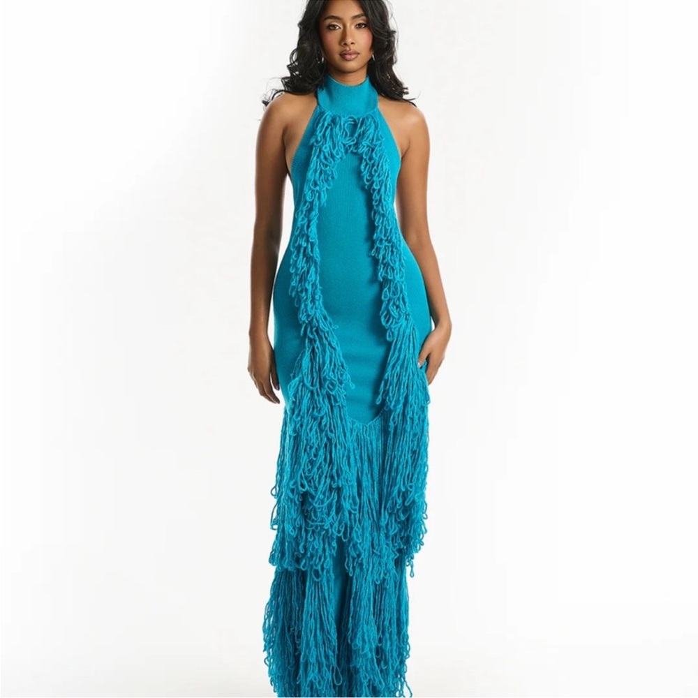 Hanifa Mina Tassel Knit Gown - Ocean Blue